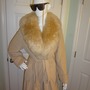 Vintage Light Tan Faux Fur Collar Long Coat with Belt Size 1x-1