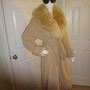 Vintage Light Tan Faux Fur Collar Long Coat with Belt Size 1x-2