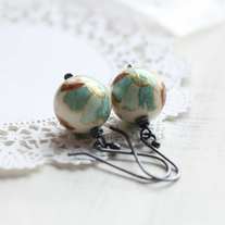 teal colour japan tensha beads dangle earring. - Thumbnail 1