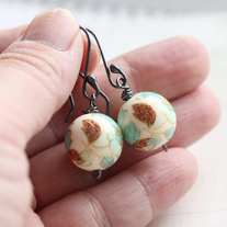 teal colour japan tensha beads dangle earring. - Thumbnail 2