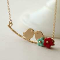 a little cute twin bird with glass flower necklace - Thumbnail 2