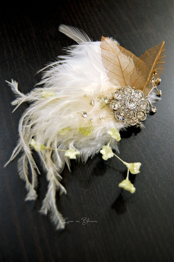 Bridal Head Piece Feather Fascinator In Woodland Nymph - Style # FF106 