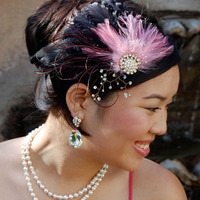 Bridal Head Piece Feather Fascinator - Style # FF110  - Thumbnail 1