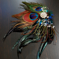 Bridal Head Piece Elegant Feather Fascinator - Style # FF112  - Thumbnail 2