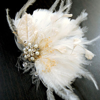 Bridal Feather Hair Piece Vintage Inspired : Luxe in Bloom - Thumbnail 1