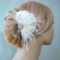 Bridal Feather Hair Piece Vintage Inspired : Luxe in Bloom - Thumbnail 2
