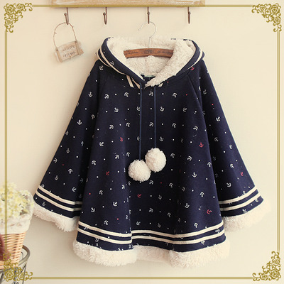 New winter sea anchor plus velvet hooded cape coat 