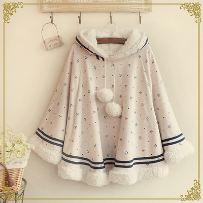 New winter sea anchor plus velvet hooded cape coat 