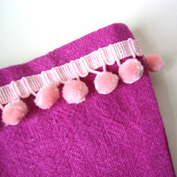 Christmas Stocking With Poms - Eco and Bright Pink - Thumbnail 2