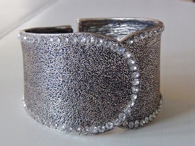 Silver Rhinestone Hinged Bracelet