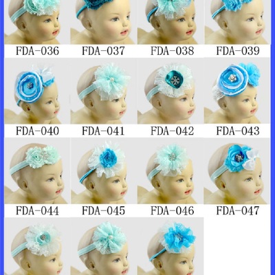 Frozen baby flower headbands blue lace flowers with crystal center fold over headbands  - Thumbnail 3