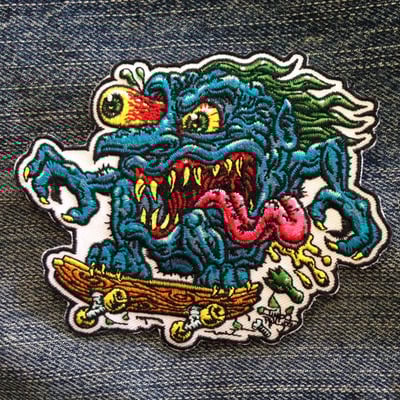 Skate creep patch (blue) iron on ready embroidered color patch