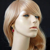 Bridesmaid Wedding Earrings in Fuchsia Swarovski Crystals - Style #E170 : Luxe in Bloom - Thumbnail 1