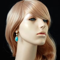 Drop Wedding Earrings In Aqua Czech - Style # E156A : Luxe in Bloom - Thumbnail 1