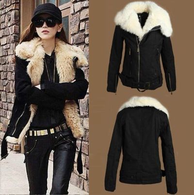 Warm lamb wool fur lapel zipper jacket 
