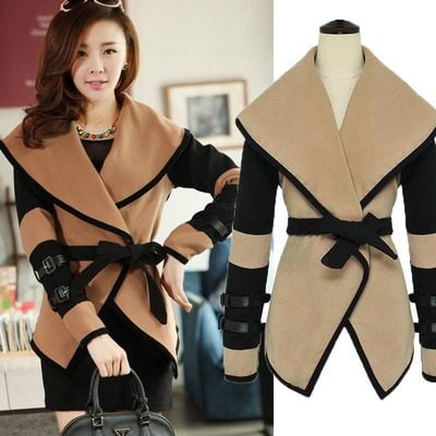 Punk large lapel wool blend outwear jacket 