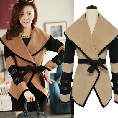 Punk large lapel wool blend outwear jacket 
