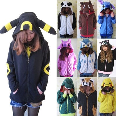 Cute cosplay anime costume ears face tail zip hooded sweatshirt