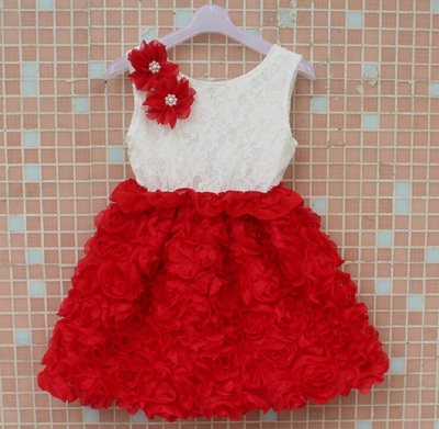 2014 new Christmas rosette flower girls dress, lace sleeveless dress for girl