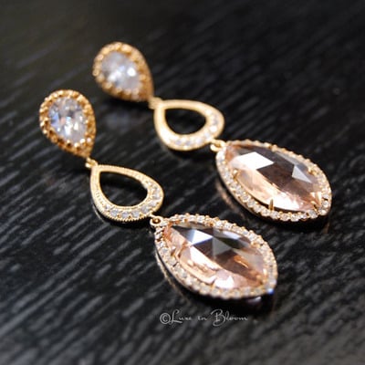 Drop wedding earrings in champagne and gold - style # e155