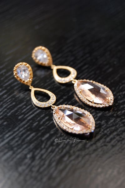 Drop Wedding Earrings In Champagne And Gold - Style # E155