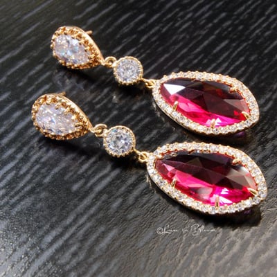Chandelier wedding earrings in red czech - style # e156r : luxe in bloom