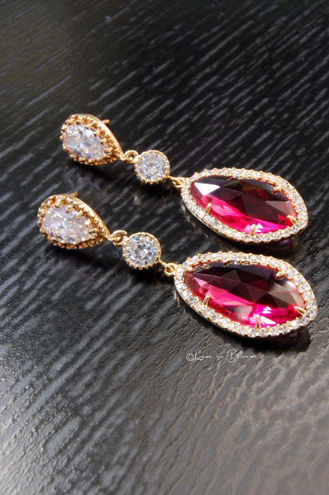 Chandelier Wedding Earrings In Red Czech - Style # E156R : Luxe in Bloom
