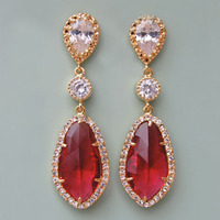 Chandelier Wedding Earrings In Red Czech - Style # E156R : Luxe in Bloom - Thumbnail 1
