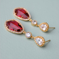 Chandelier Wedding Earrings In Red Czech - Style # E156R : Luxe in Bloom - Thumbnail 2