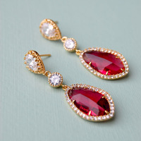 Chandelier Wedding Earrings In Red Czech - Style # E156R : Luxe in Bloom - Thumbnail 3