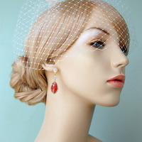 Chandelier Wedding Earrings In Red Czech - Style # E156R : Luxe in Bloom - Thumbnail 4