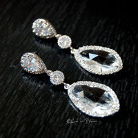 Drop Wedding Earrings In Clear Czech - Style # E156C : Luxe in Bloom - Thumbnail 1