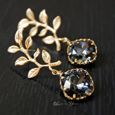 Bridesmaid wedding earrings in silver night swarovski crystals - style #e170 : luxe in bloom