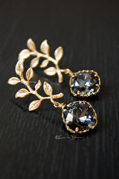 Bridesmaid Wedding Earrings in Silver Night Swarovski Crystals - Style #E170 : Luxe in Bloom