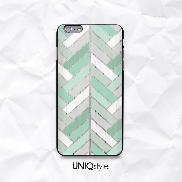 Mint Green Chevron wood print case for iPhone 7/6/6s, Ombre mint geometric case for Samsung, Sony, LG, Nokia