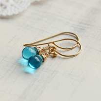 tiny blue tear drop earrings - Thumbnail 1