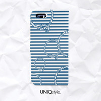 Blue striped PU leather flip case for iPhone 7/ 6s, iPhone 5C, Samsung S8, S7 Edge, Note 5, S6 S7, HTC One M9, LG G6 G5 - A60 - Thumbnail 1