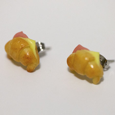Kawaii Cute Miniature Food Earrings - Ham and Cheese Croissant Sandwich  