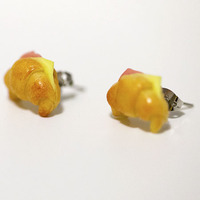 Kawaii Cute Miniature Food Earrings - Ham and Cheese Croissant Sandwich   - Thumbnail 1