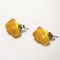 Kawaii Cute Miniature Food Earrings - Ham and Cheese Croissant Sandwich   - Thumbnail 2
