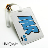 Mr and Mrs two tags pair - luggage tag, travel bag tag, name tag, id tag, suitcase tag with straps - Wedding Gift - set for two - N09 - Thumbnail 1