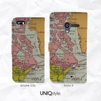 Keep Calm and Travel On PU leather case for iPhone 7/6/6s, Moto X, Samsung S8 S7 S6 Note 5, LG Nexus 5X vintage life quote wallet flip case - L71 - Thumbnail 1