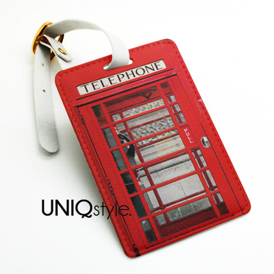 British red telephone booth luggage tag, travel bag tag, name tag, office tag, suitcase tag with straps - vintage payphone travel tag - n35