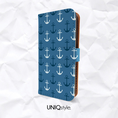 Blue anchor pattern pu leather flip case for iphone 7/6 plus, moto x, samsung s6 edge, s7, s8, note 5, lg g4, nexus 5x - a61 - Thumbnail 5