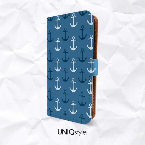 Blue Anchor pattern PU leather flip case for iPhone 7/6 Plus, Moto X, Samsung S6 Edge, S7, S8, Note 5, LG G4, Nexus 5X - A61