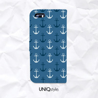 Blue Anchor pattern PU leather flip case for iPhone 7/6 Plus, Moto X, Samsung S6 Edge, S7, S8, Note 5, LG G4, Nexus 5X - A61 - Thumbnail 1