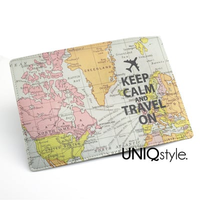 Keep calm and travel on - passport holder case travel wallet pu leather cover - vintage retro world map - l71