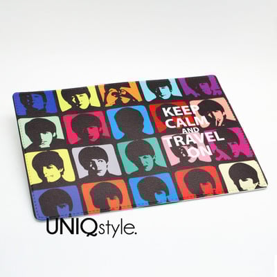 The beatles - keep calm and travel on - passport holder case travel wallet pu leather cover - colorful pop art style travel holder - i13