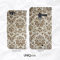 iPhone 7/6 Plus, iPhone SE, Moto X PU leather flip case - vintage floral flower pattern wallet cover case for Samsung S8, S7 Edge, Note 5 - Thumbnail 1