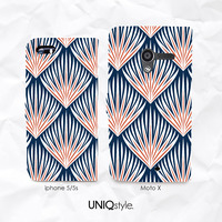 iPhone 7/6s, LG G6, Nexus 5X PU leather flip case - abstract leaves pattern wallet case for Samsung S6, S7, S8, Note 5 - A69 - Thumbnail 1